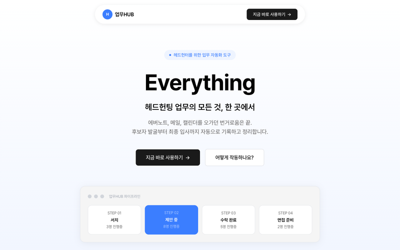 메모·메일·엑셀로 흩어진 반복 업무를 한 곳에서 자동으로 처리하는 업무 허브.